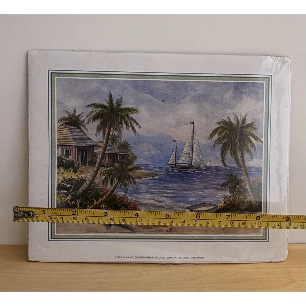 Vintage Coastal Beach Sailboat Lithograph Jackie 1999 Scafa Art 9x8 Palm Trees - Picture 4 of 6
